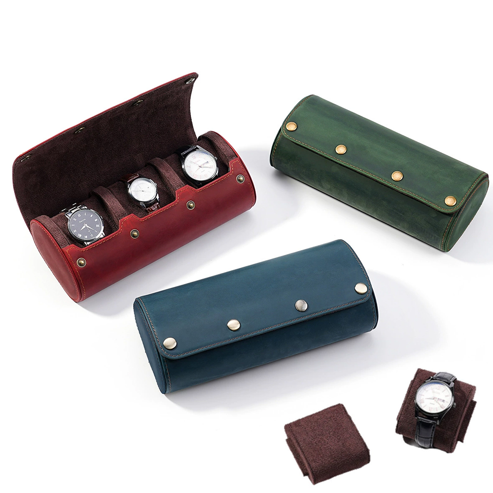 Watch Travel Roll Case 3 Slots Leather - CONTACT FAMILY 빈티지 스타일의 천연 가죽