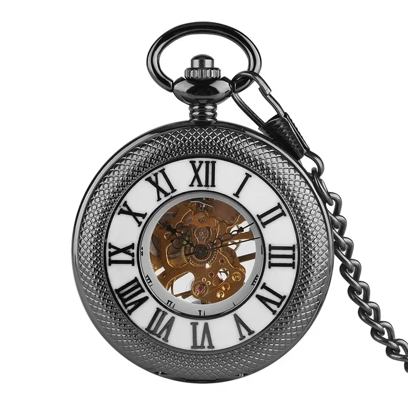 Pocket Watch Mechanical Skeleton Vintage - 빈티지 블랙 하프 헌터 남녀 공용