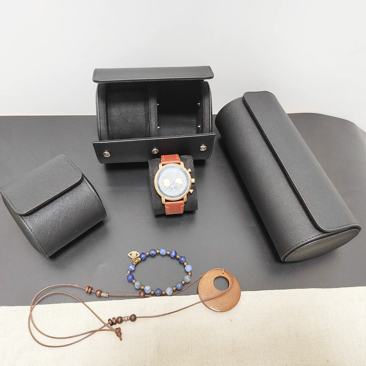 Watch Travel Roll Case 3 Slots Leather - 1/2/3 슬롯 시계 롤 여행 케이스
