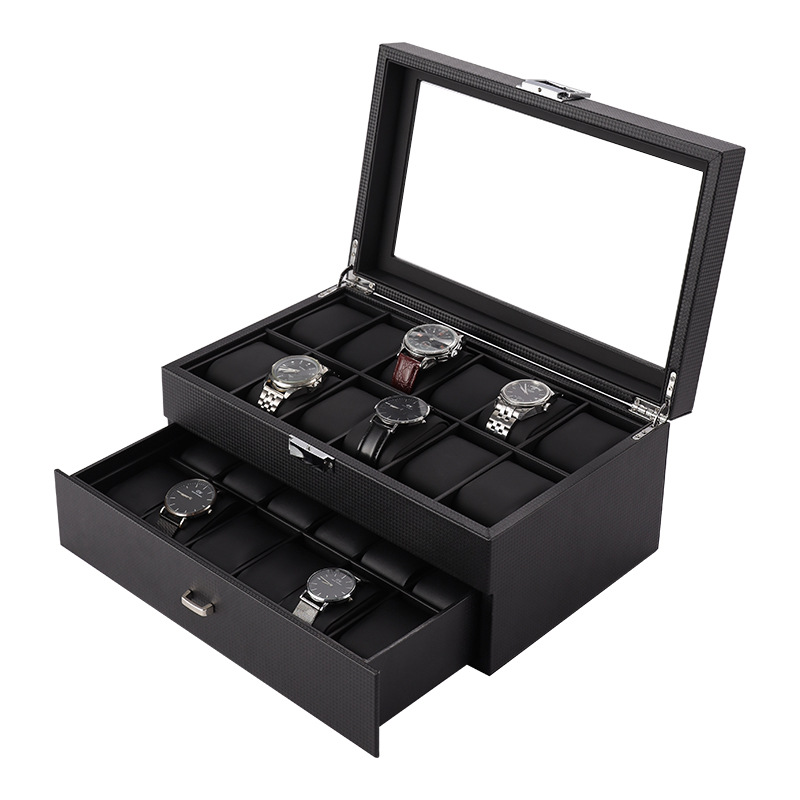 Watch Display Storage Box Carbon Fiber - 럭셔리 시계 상자 주최자 블랙 PU