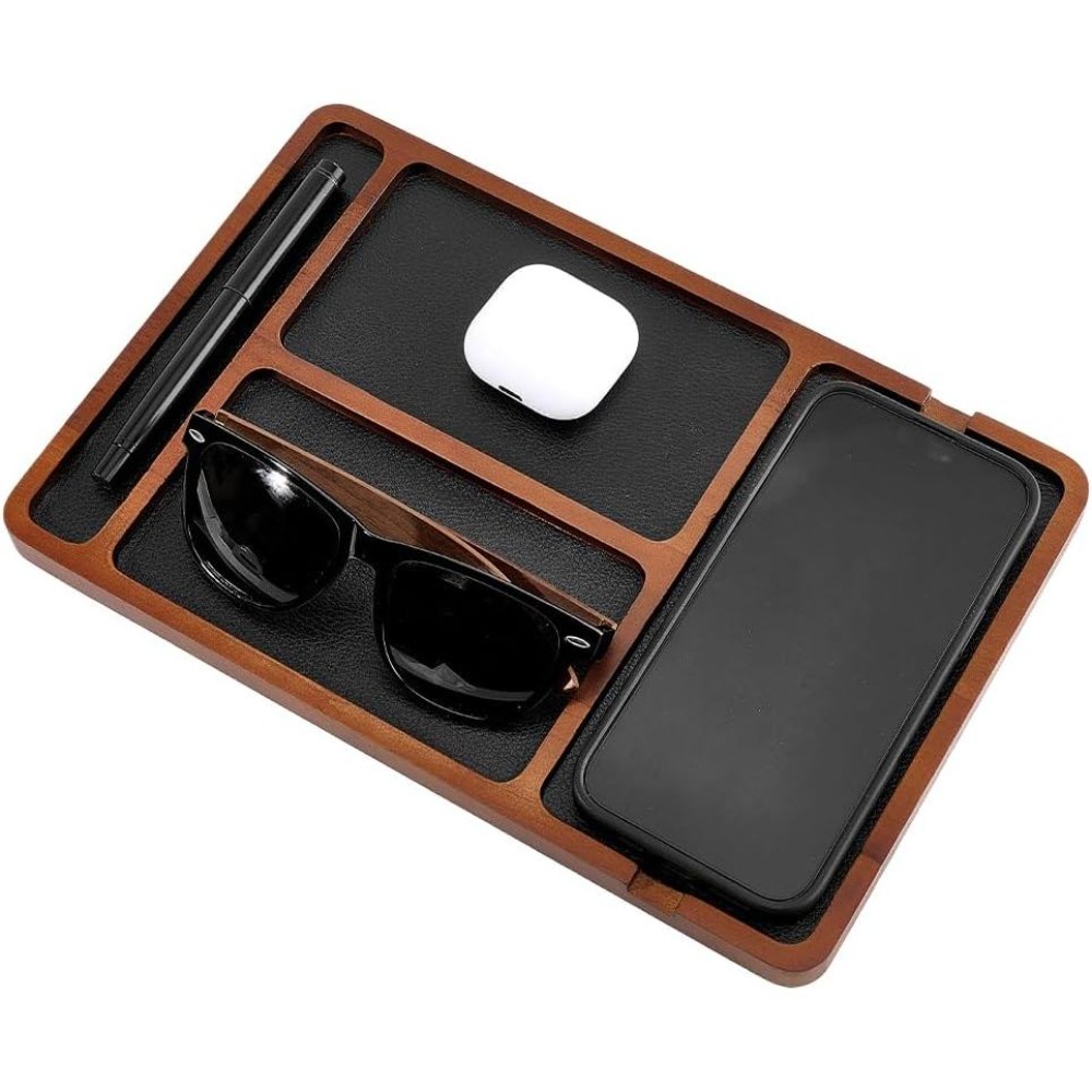 Valet Tray Nightstand Organizer Leather - 나무 소재의 트레이, 침대 옆 탁자