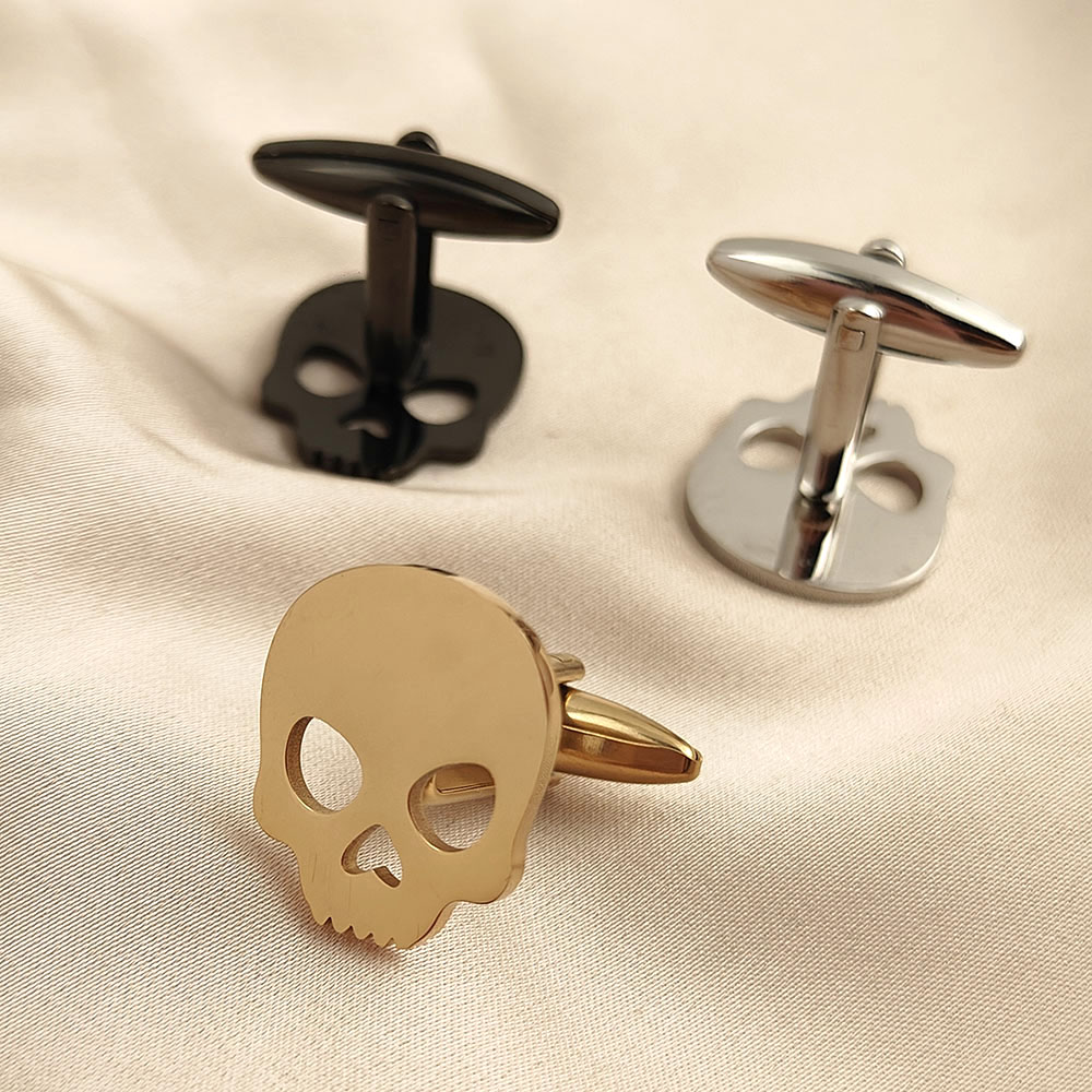 Cufflinks Men Stainless Steel Luxury - 할로윈 해골 18k 금도금 커프스 단추,