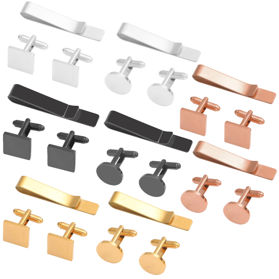 Tie Clip Bar Set Stainless Steel - Freeteeme 남자를위한 새로운 패션 커프스 단추