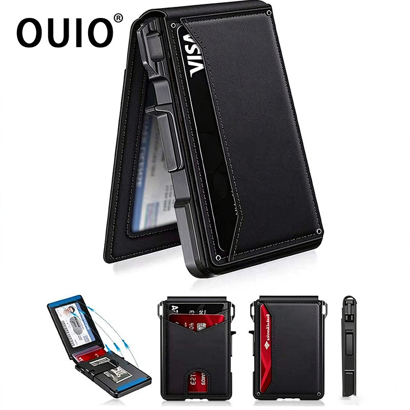 Money Clip Minimalist Rfid Blocking - OUIO 남성용 RFID 차단 PU 가죽