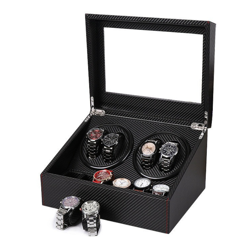 Watch Display Storage Box Carbon Fiber - 가죽 시계 와인더 4슬롯 기계식 시계