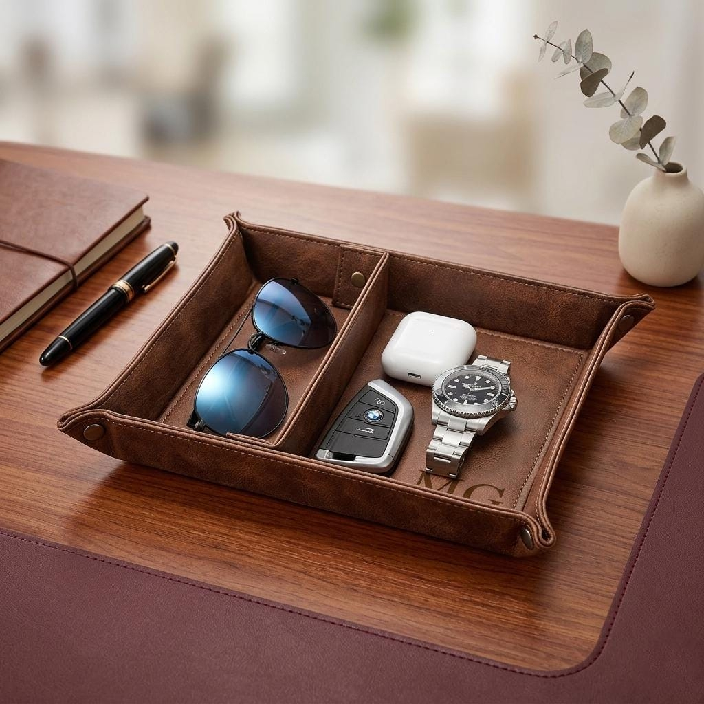 Valet Tray Nightstand Organizer Leather - 맞춤형 디자인의 PU 가죽 데스크 정리함,