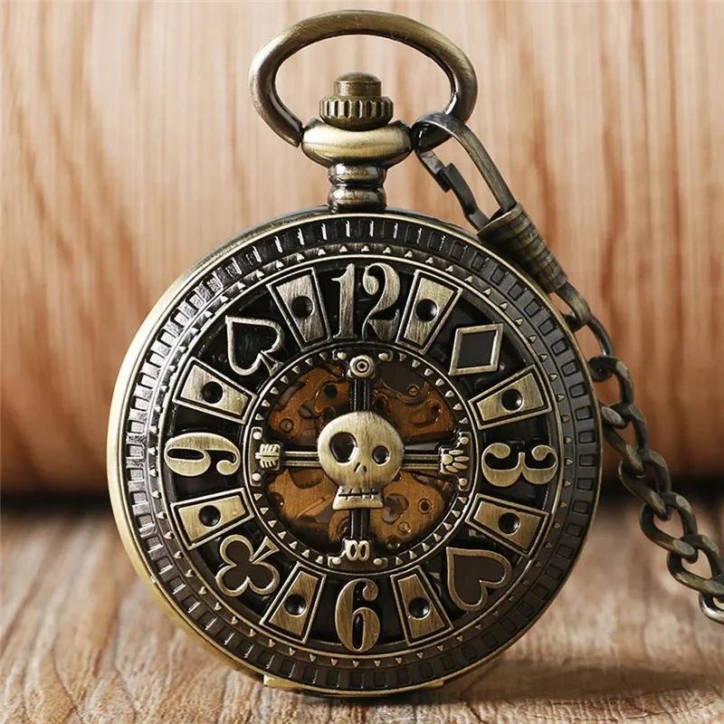Pocket Watch Mechanical Skeleton Vintage - 빈티지 스타일의 포커 해골 모양 회중시계,