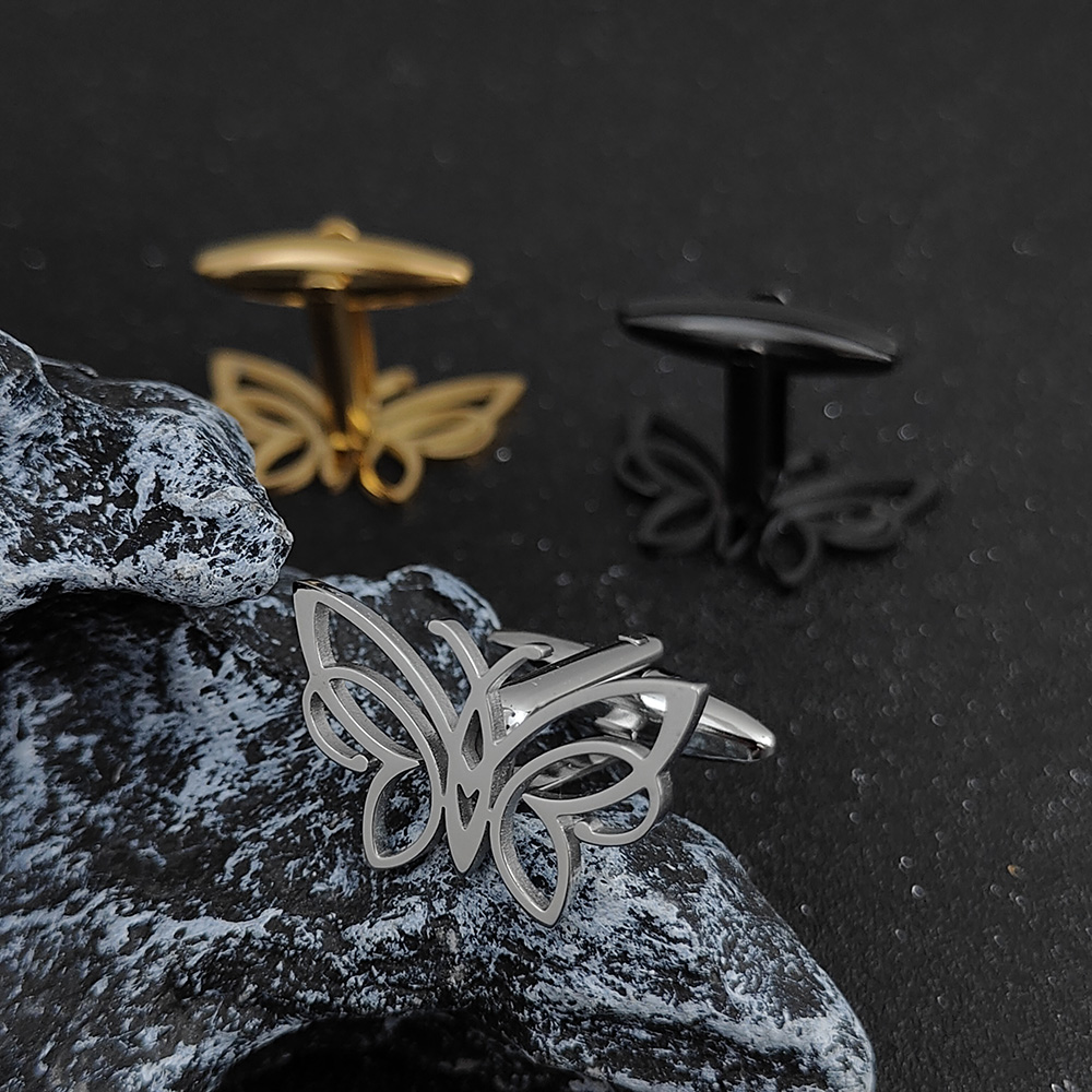 Cufflinks Men Stainless Steel Luxury - 할로우 버터플라이 커프스 링크 타이 클립,