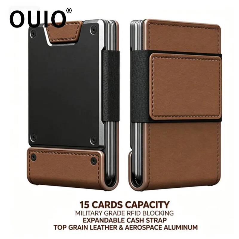 Money Clip Minimalist Rfid Blocking - OUIO 남성용 RFID 차단 미니멀리스트 가죽