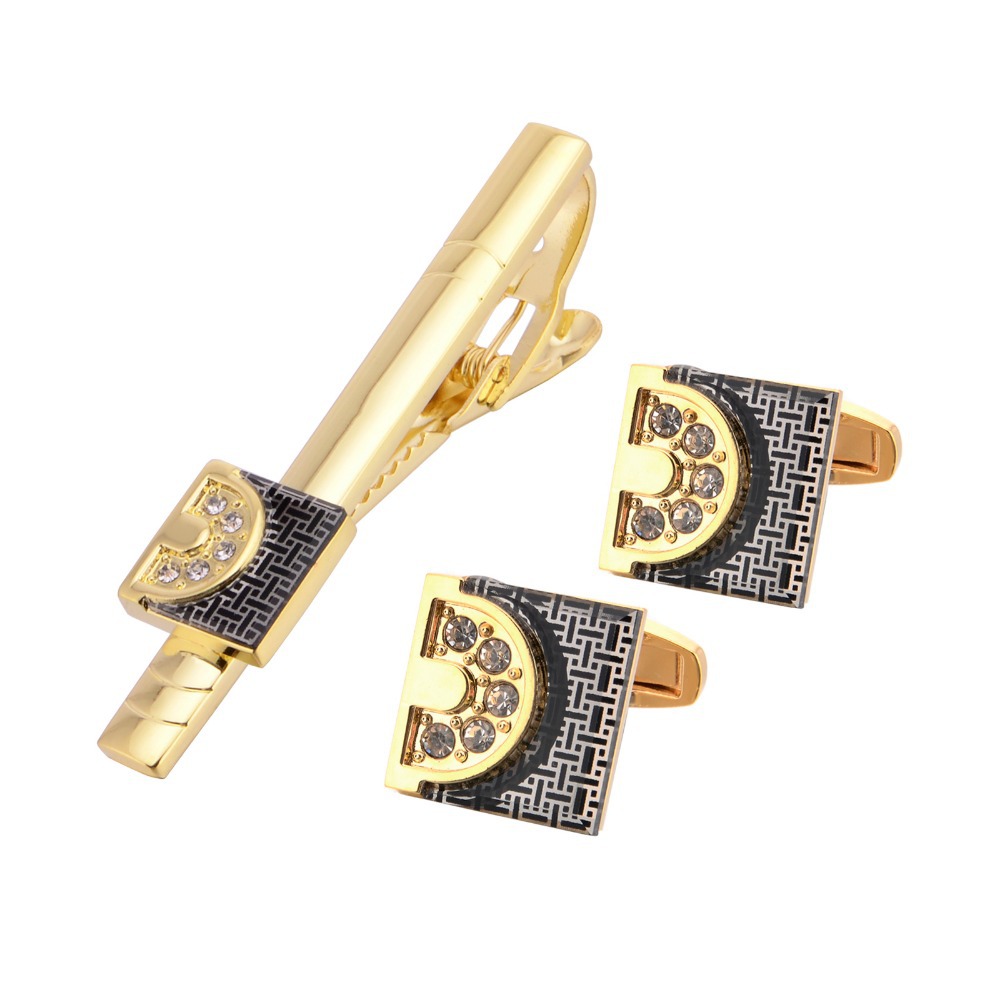 Tie Clip Bar Set Stainless Steel - 남성용 골드 톤 커프스 단추와 타이