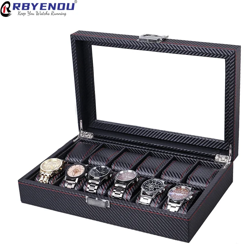 OEM PU 가죽 카본 파이버 질감 선루프 컬렉션 디스 - Watch Display Storage Box Carbon Fiber 리뷰 및 가격