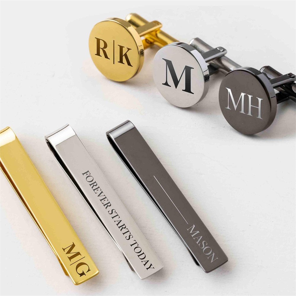 남성용 맞춤형 커프스 단추 및 타이 클립 세트 새겨진  - Tie Clip Bar Set Stainless Steel 리뷰 및 가격