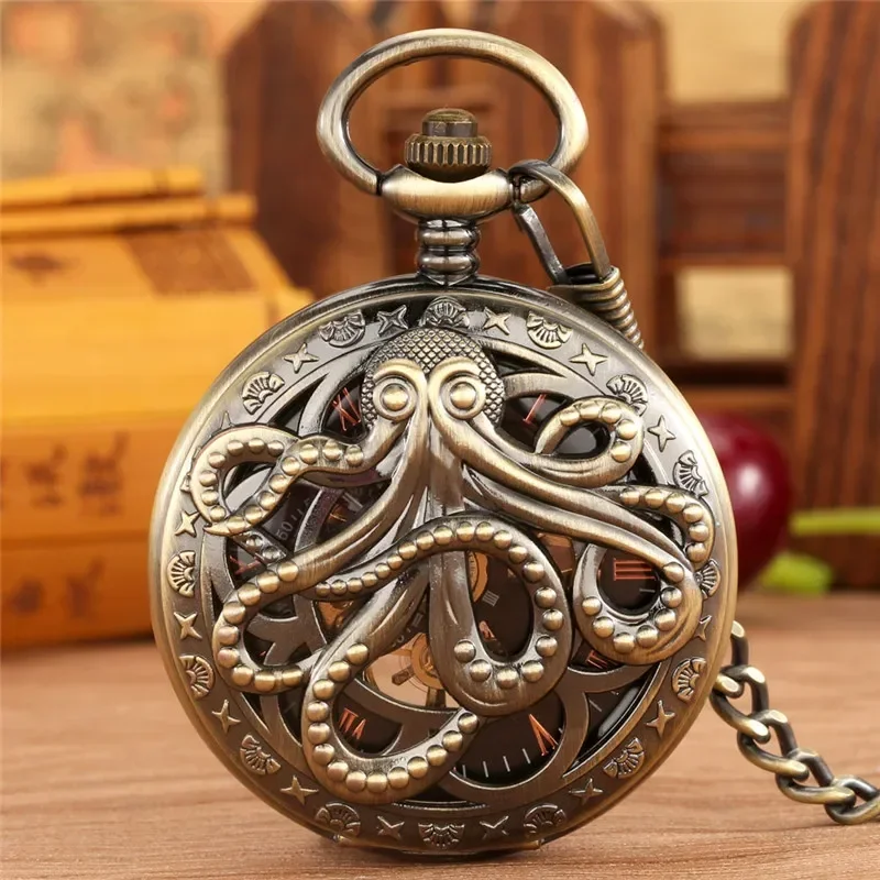 빈티지 문어 디자인 남녀 공용 기계식 수동 태엽 포켓  - Pocket Watch Mechanical Skeleton Vintage 리뷰 및 가격