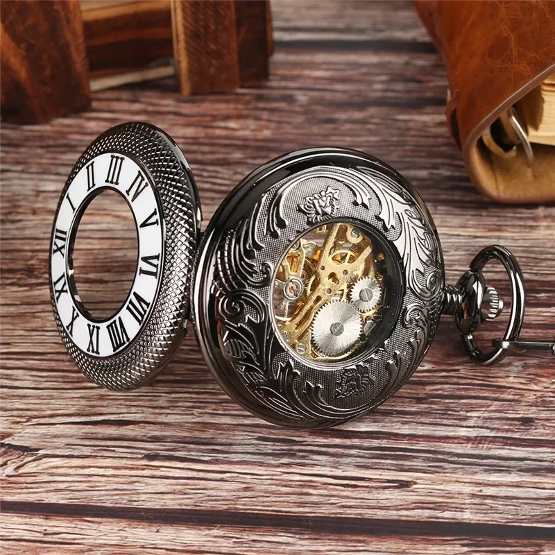 빈티지 블랙 하프 헌터 남녀 공용 기계식 수동 감기 포 - Pocket Watch Mechanical Skeleton Vintage 리뷰 및 가격