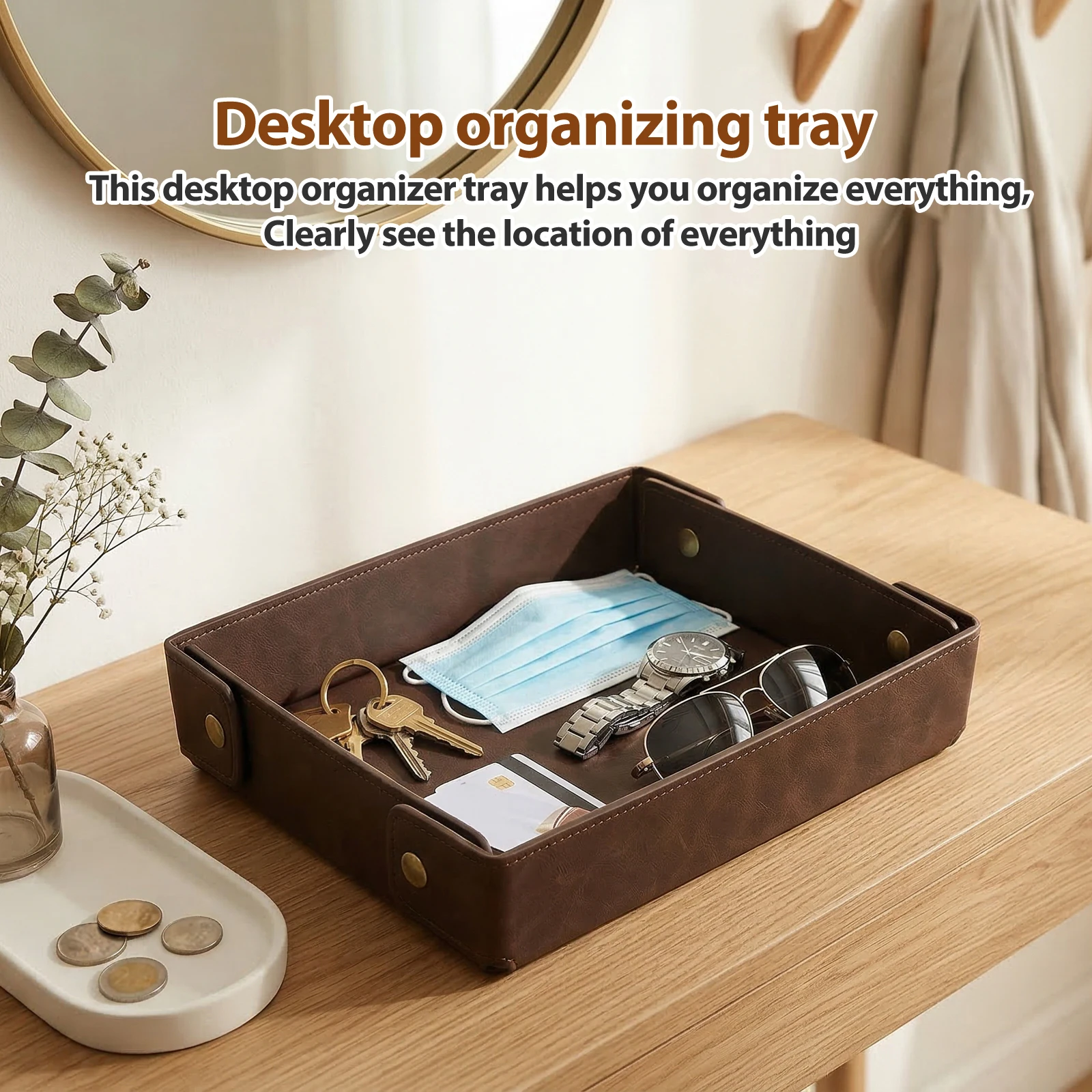PU 가죽 발렛 트레이 휴대용 접이식 데스크탑 정리함  - Valet Tray Nightstand Organizer Leather 리뷰 및 가격