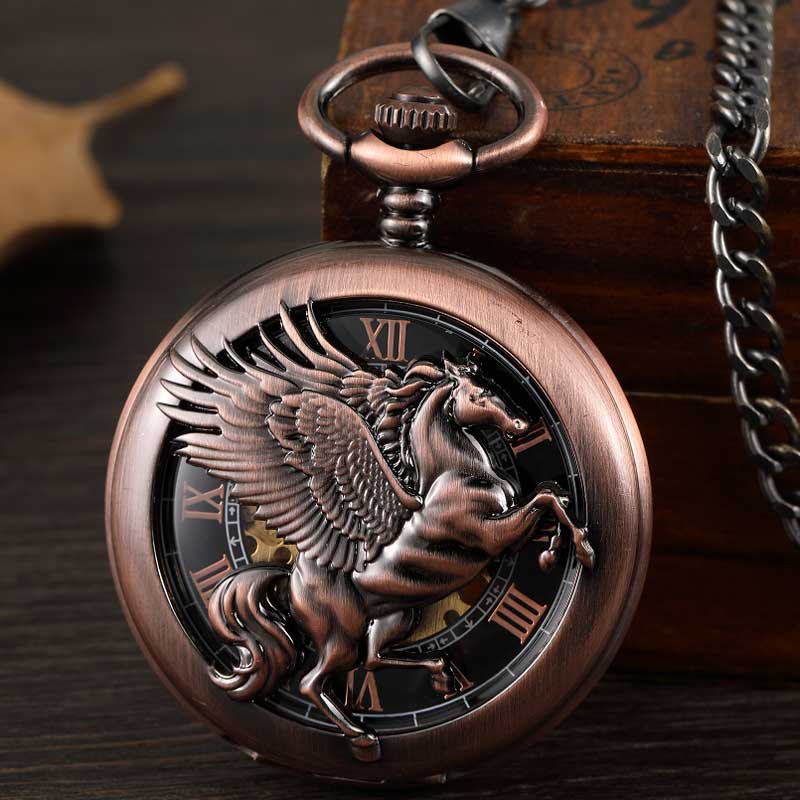 빈티지 판타지 페가수스 말 기계식 포켓 시계 체인, 청 - Pocket Watch Mechanical Skeleton Vintage 리뷰 및 가격