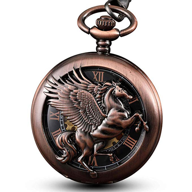 빈티지 판타지 페가수스 말 기계식 포켓 시계 체인, 청 - Pocket Watch Mechanical Skeleton Vintage 리뷰 및 가격