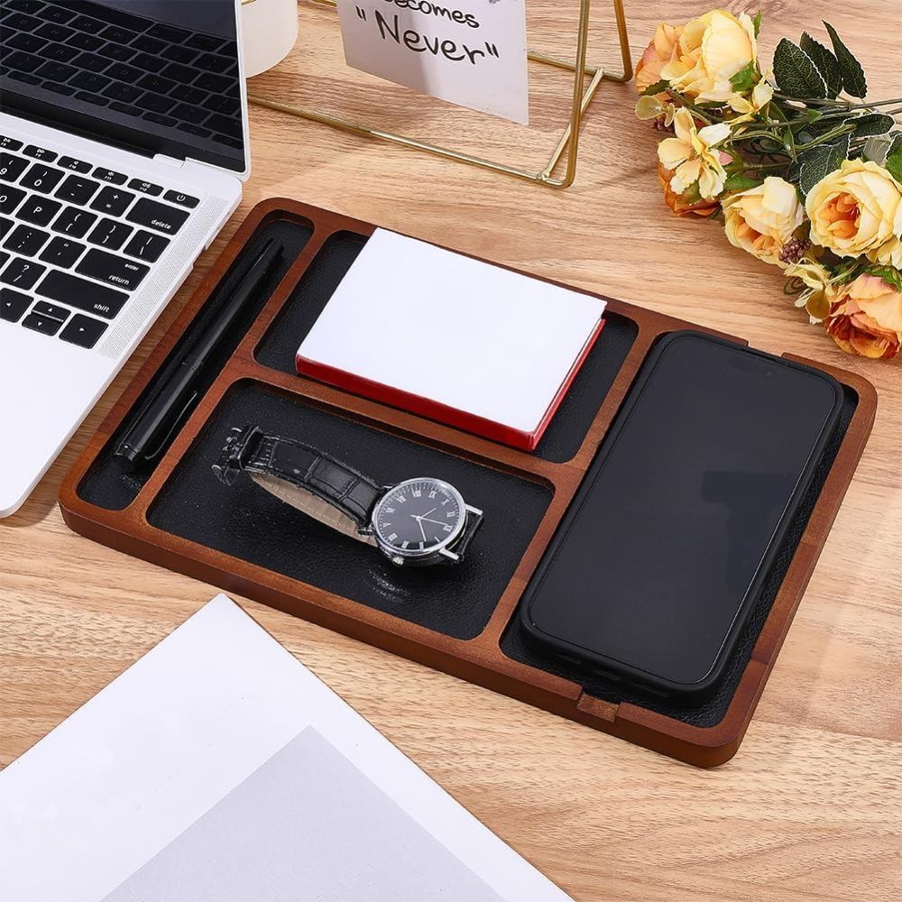 나무 소재의 트레이, 침대 옆 탁자 정리함, 가죽 안감 - Valet Tray Nightstand Organizer Leather 리뷰 및 가격