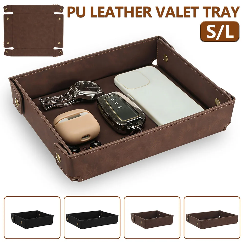 PU 가죽 발렛 트레이 휴대용 접이식 데스크탑 정리함  - Valet Tray Nightstand Organizer Leather 리뷰 및 가격
