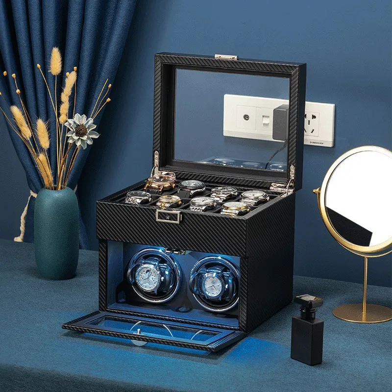 새로운 시계 와인더 박스, 기계식 카본 파이버 PU 가 - Watch Display Storage Box Carbon Fiber 리뷰 및 가격