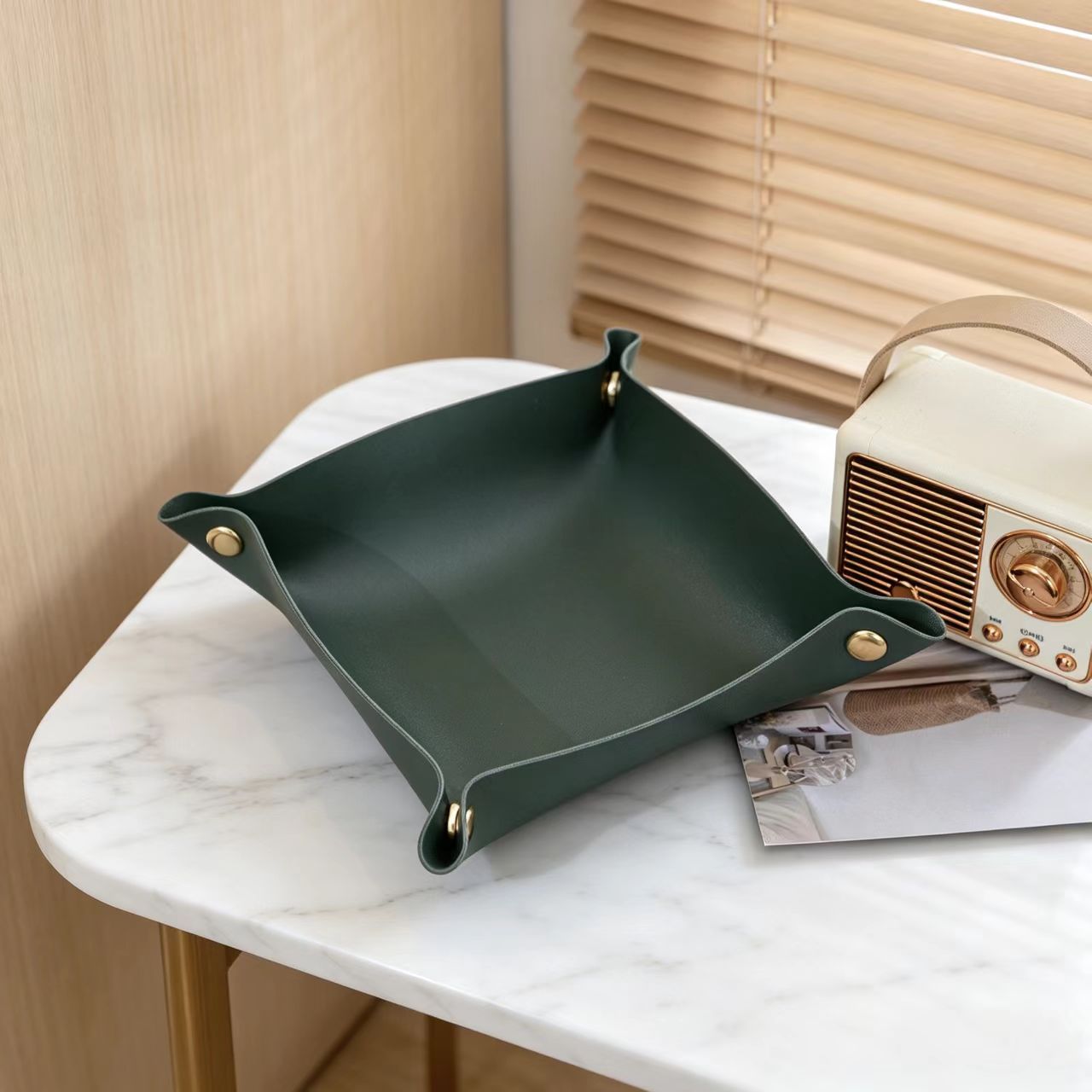 PU 가죽 접이식 수납 트레이, 화장품, 열쇠, 동전, - Valet Tray Nightstand Organizer Leather 리뷰 및 가격
