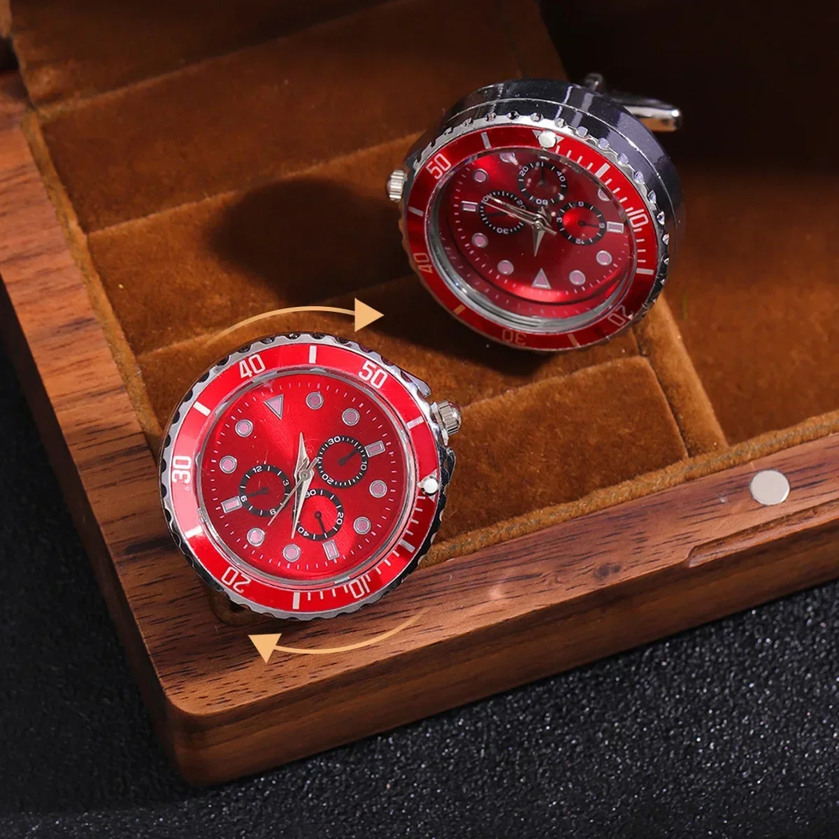 남성용 명품 시계 커프스 단추, 패션 회전 시계, 블랙 - Cufflinks Men Stainless Steel Luxury 리뷰 및 가격