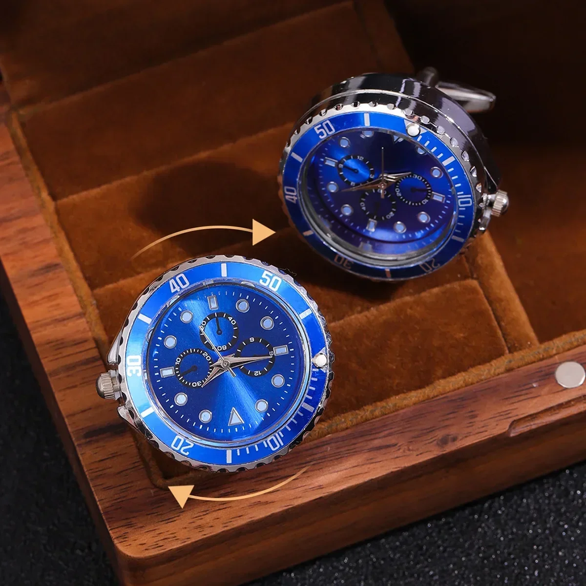 남성용 명품 시계 커프스 단추, 패션 회전 시계, 블랙 - Cufflinks Men Stainless Steel Luxury 리뷰 및 가격