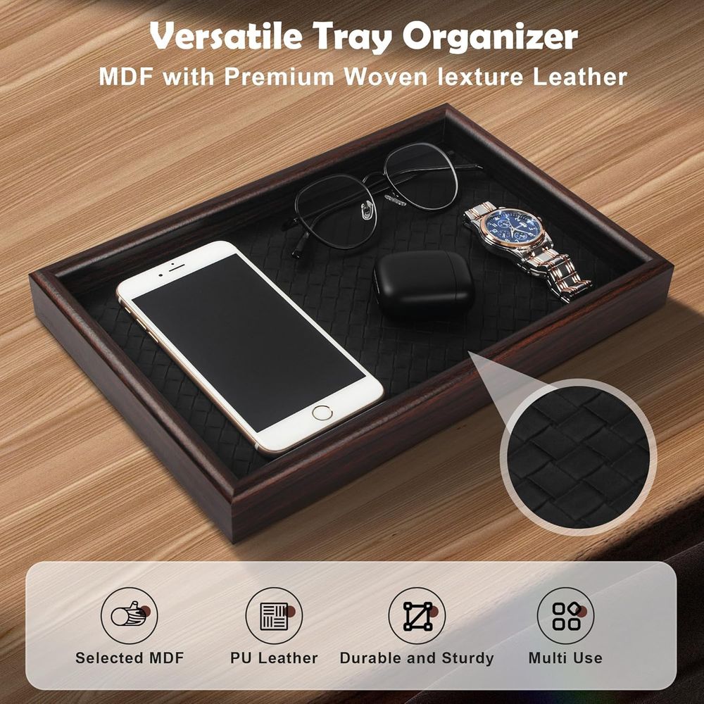 가죽 바닥 나무 트레이: 향수, 키, 지갑, 휴대폰,  - Valet Tray Nightstand Organizer Leather 리뷰 및 가격