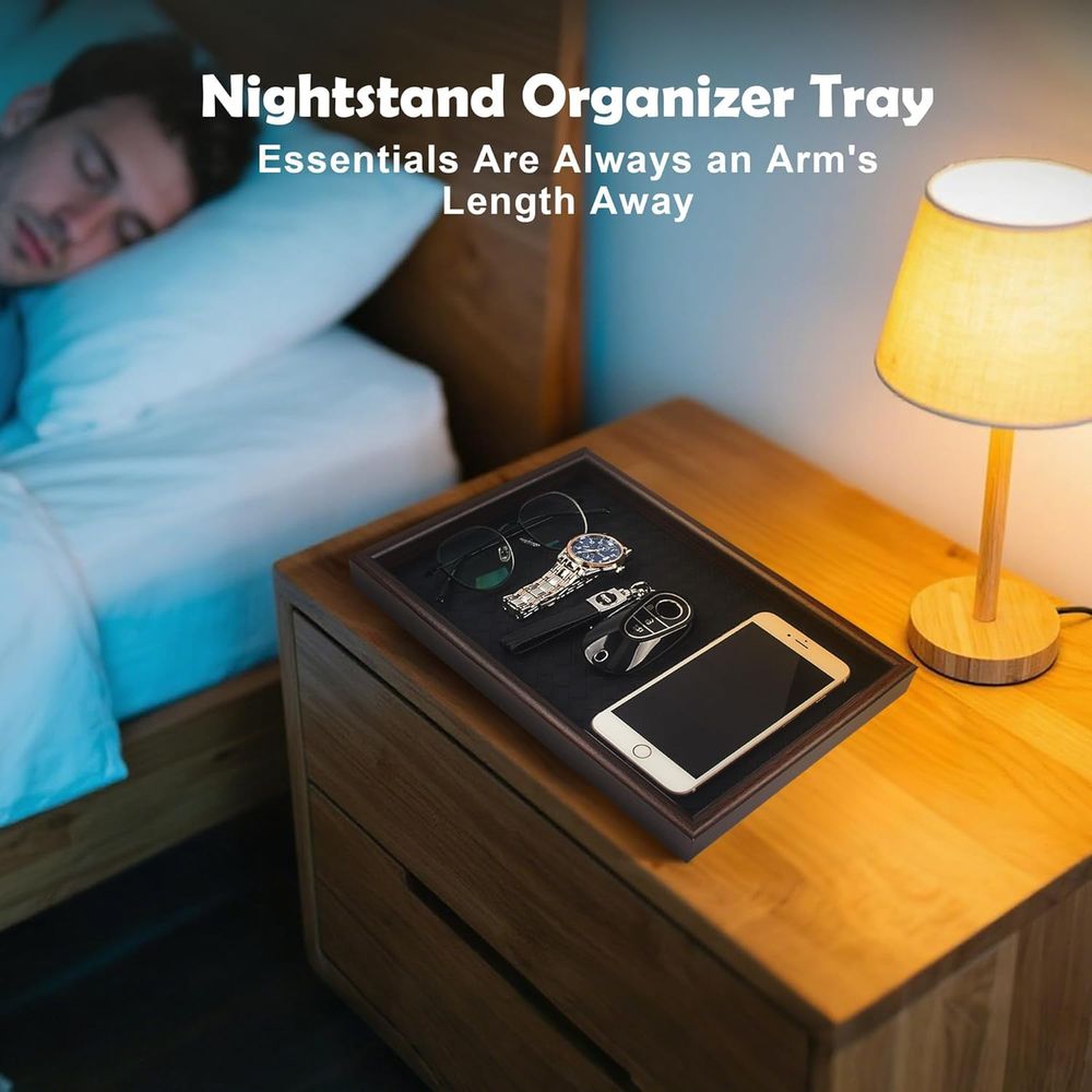 가죽 바닥 나무 트레이: 향수, 키, 지갑, 휴대폰,  - Valet Tray Nightstand Organizer Leather 리뷰 및 가격