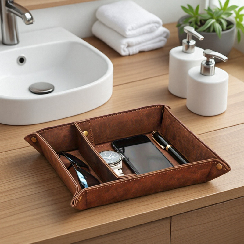 맞춤형 디자인의 PU 가죽 데스크 정리함, 시계, 지갑 - Valet Tray Nightstand Organizer Leather 리뷰 및 가격