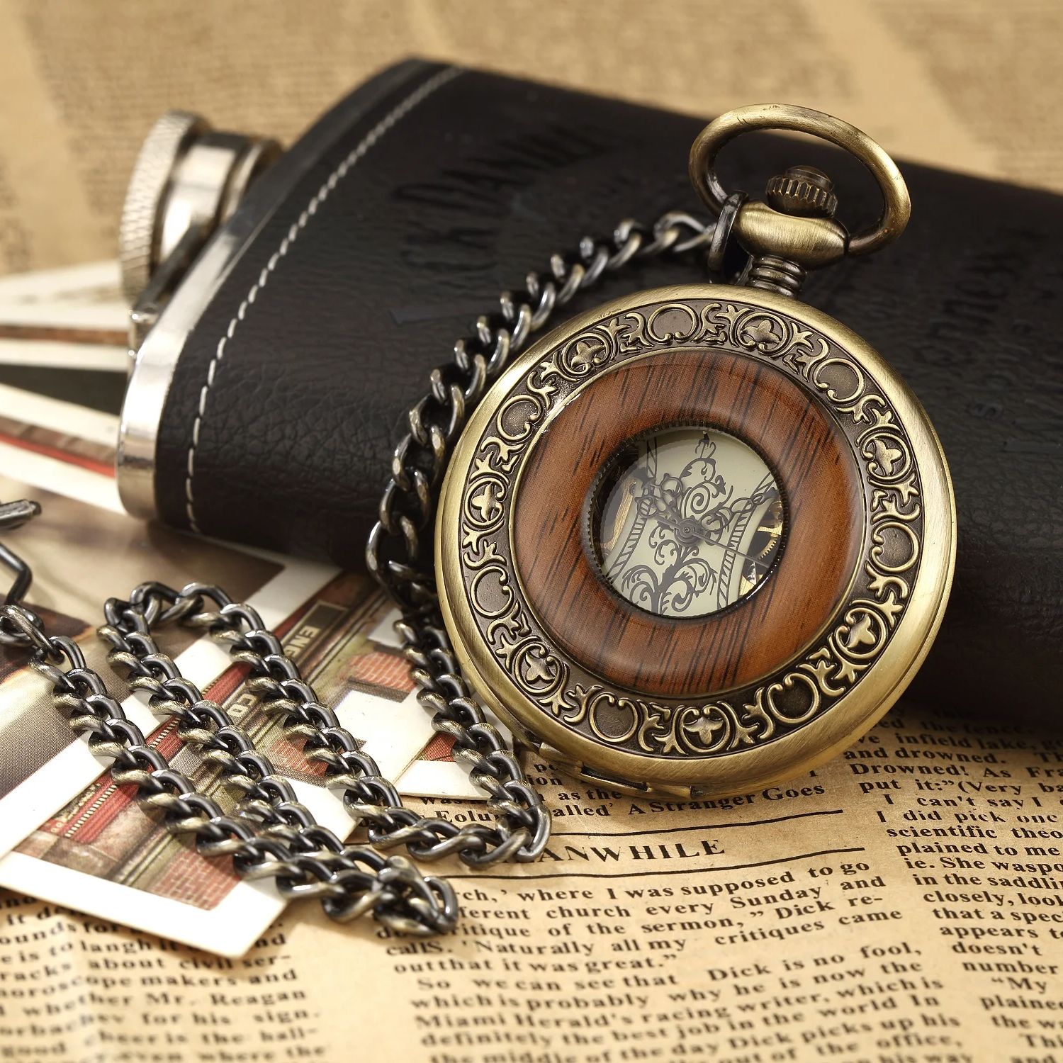 빈티지 럭셔리 나무 반지 해골 회중 시계 플립 로마 숫 - Pocket Watch Mechanical Skeleton Vintage 리뷰 및 가격