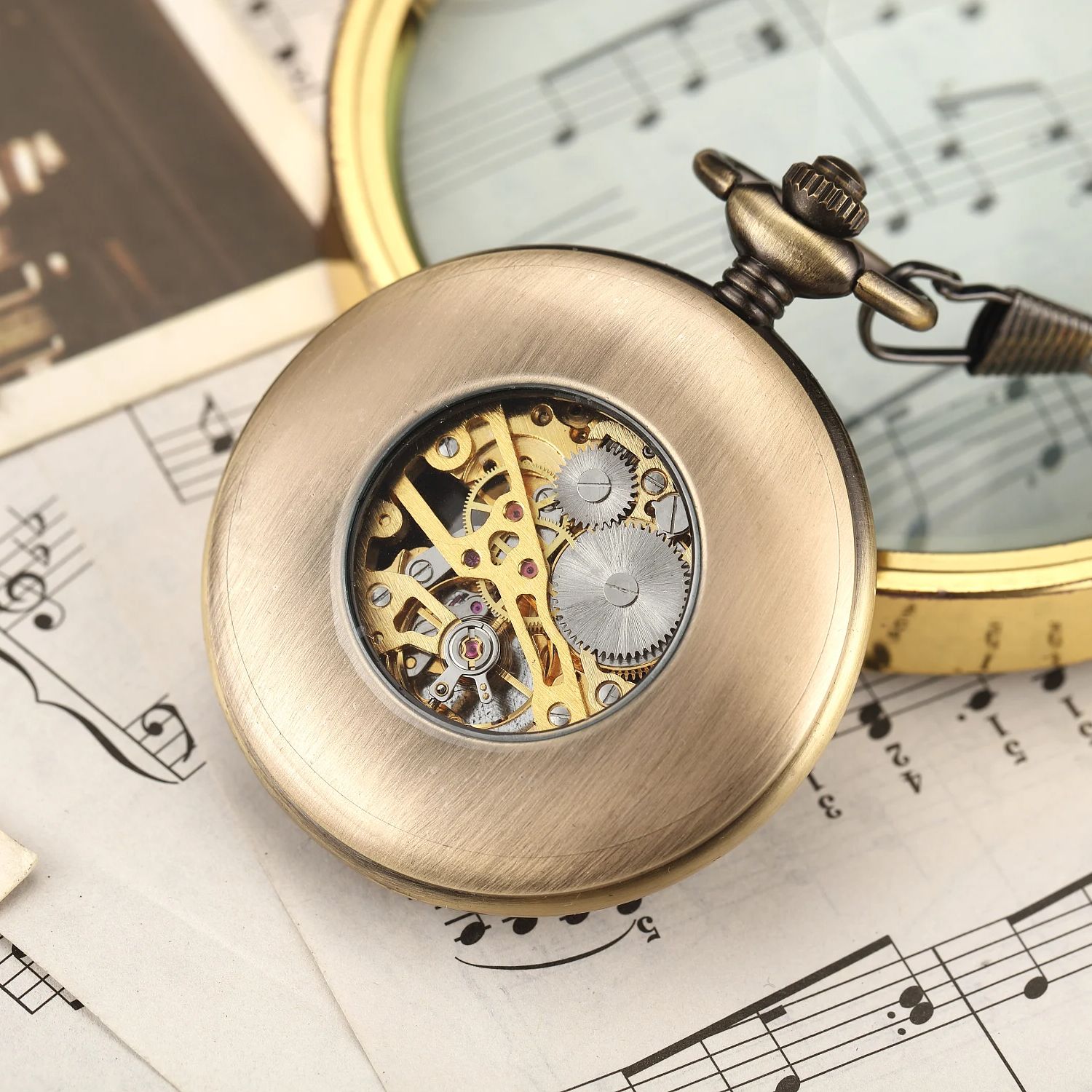 빈티지 럭셔리 나무 반지 해골 회중 시계 플립 로마 숫 - Pocket Watch Mechanical Skeleton Vintage 리뷰 및 가격
