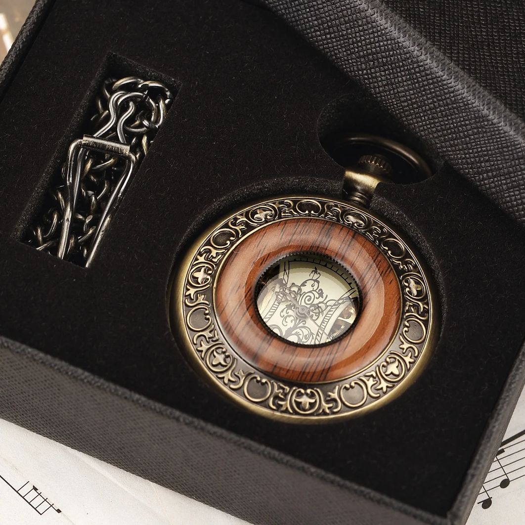 빈티지 럭셔리 나무 반지 해골 회중 시계 플립 로마 숫 - Pocket Watch Mechanical Skeleton Vintage 리뷰 및 가격
