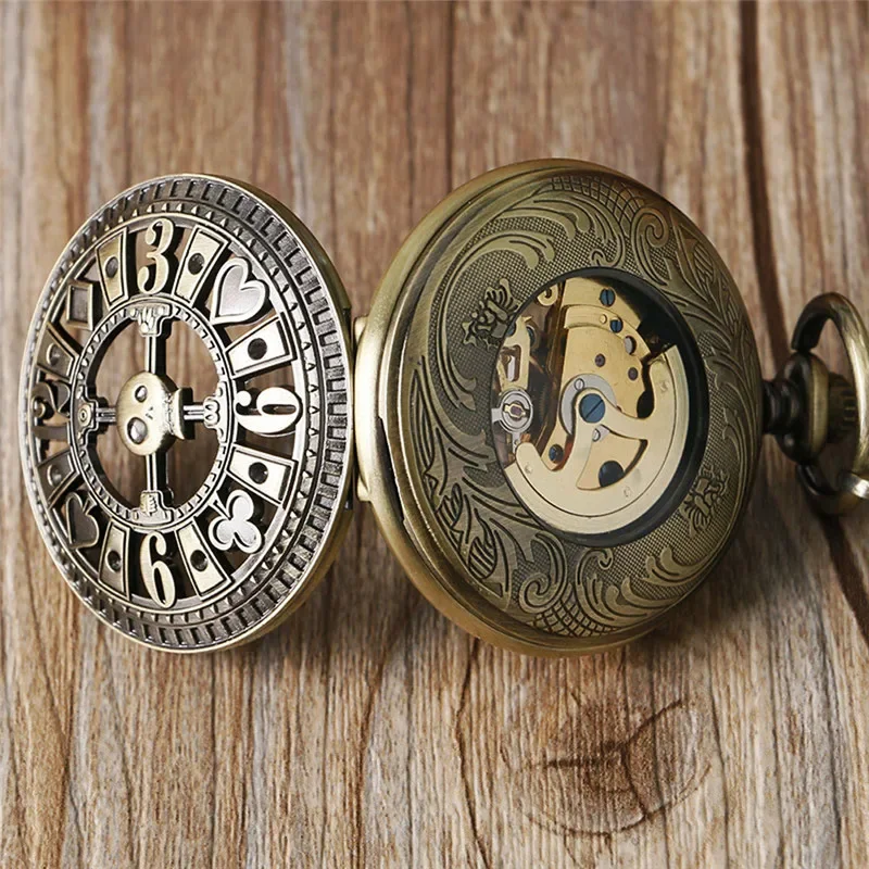 빈티지 스타일의 포커 해골 모양 회중시계, 속이 비어  - Pocket Watch Mechanical Skeleton Vintage 리뷰 및 가격