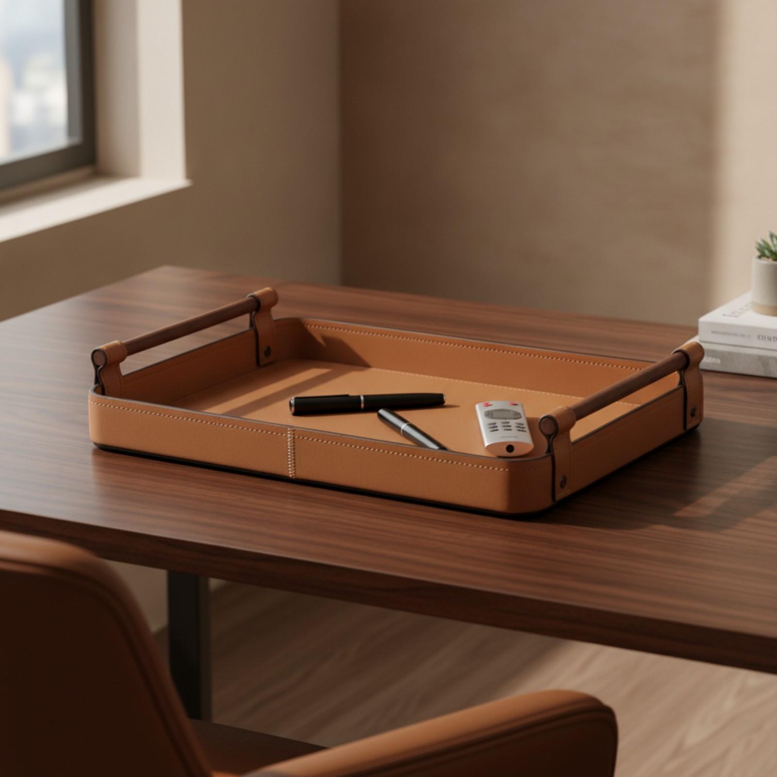 손잡이가 있는 수납 트레이, 가죽 느낌의 정리함, 현관 - Valet Tray Nightstand Organizer Leather 리뷰 및 가격