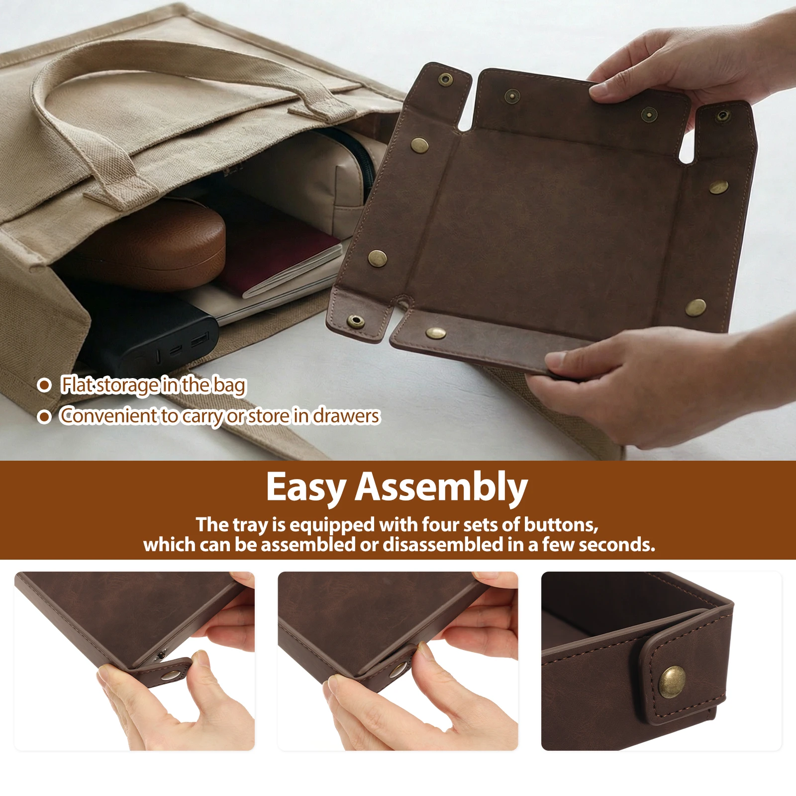 PU 가죽 발렛 트레이 휴대용 접이식 데스크탑 정리함  - Valet Tray Nightstand Organizer Leather 리뷰 및 가격