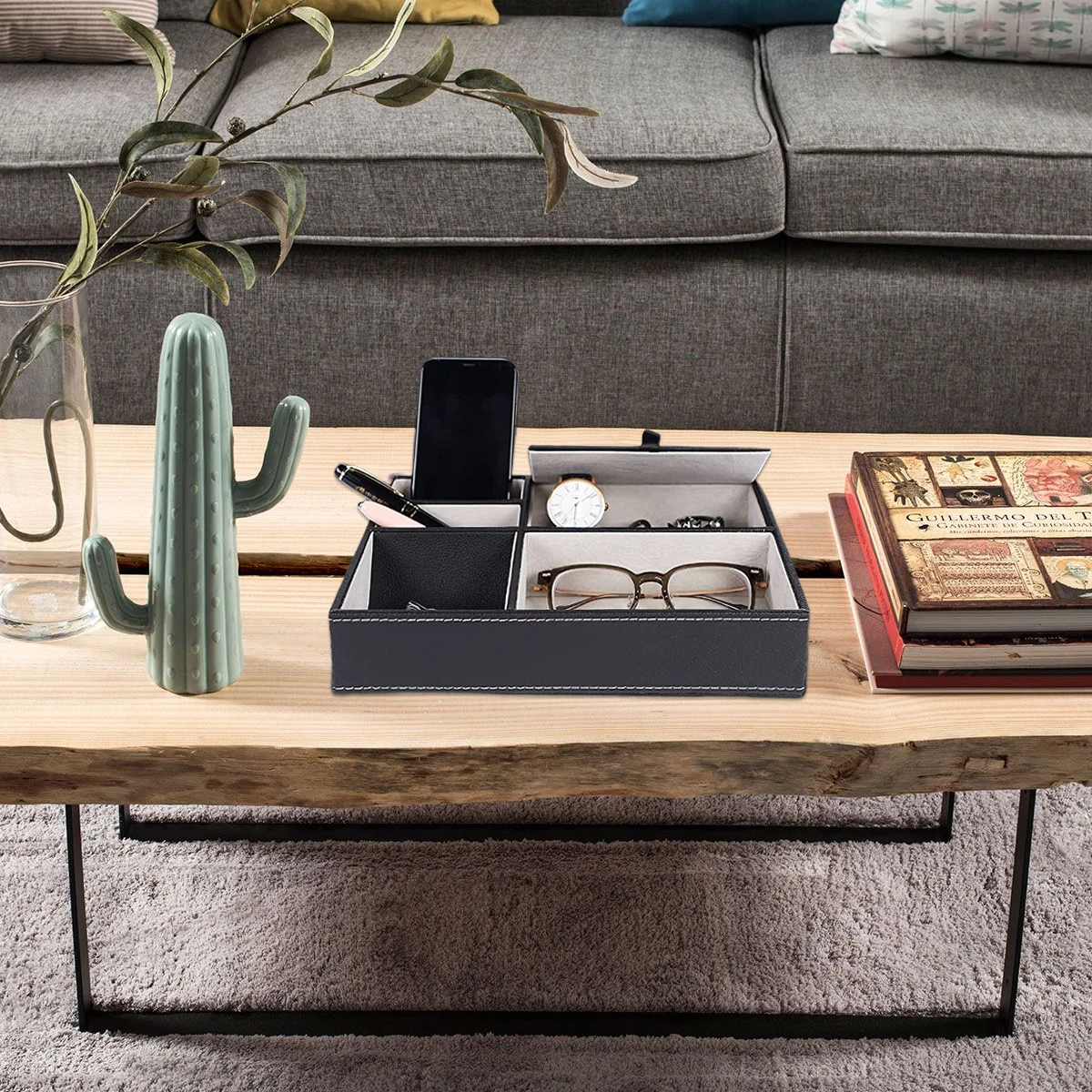 인조 가죽 남성용 5칸 수납 트레이, 튼튼한 침실용 정 - Valet Tray Nightstand Organizer Leather 리뷰 및 가격